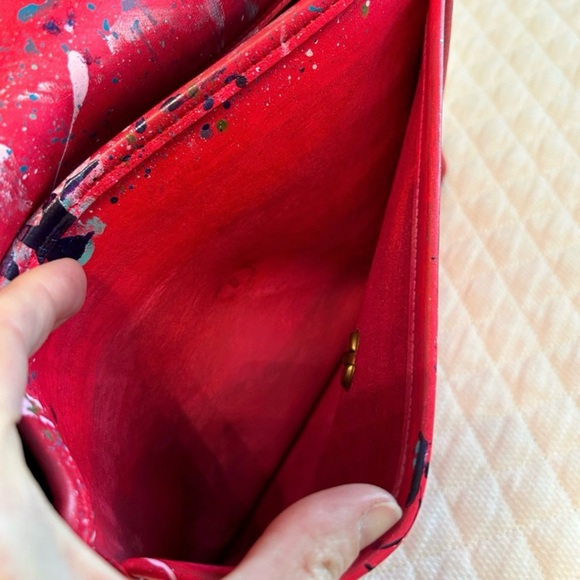 Vintage Coach Court Red Custom Paint Splatter Shoulder Bag Satchel Pollock-esque - Picture 10 of 13